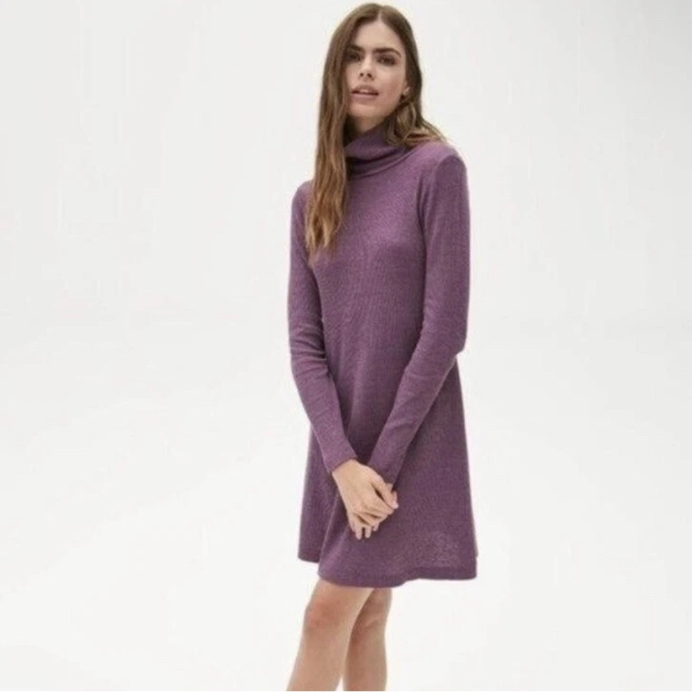 Michael Stars Purple Waffle Knit Cowl Neck Long Sleeve Mini Dress Size M